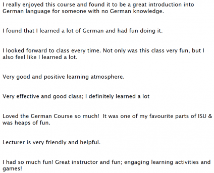 ISU German Course Comments